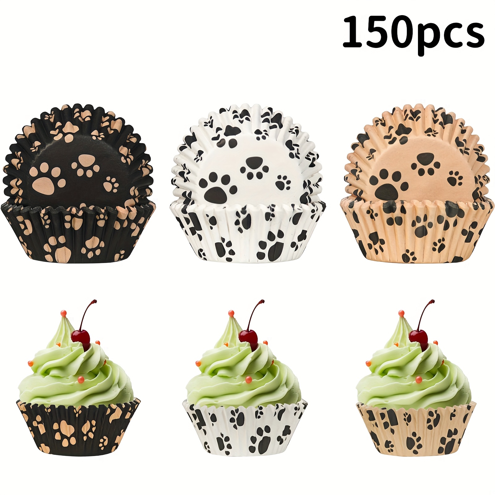 E-shop 150 Stück Backzubehör: Cupcake-Förmchen Muffinförmchen mit niedlichen Hundepfoten- Knochenmustern. Ideal für Ostern, 's Day, Valentinstag, Eid,
