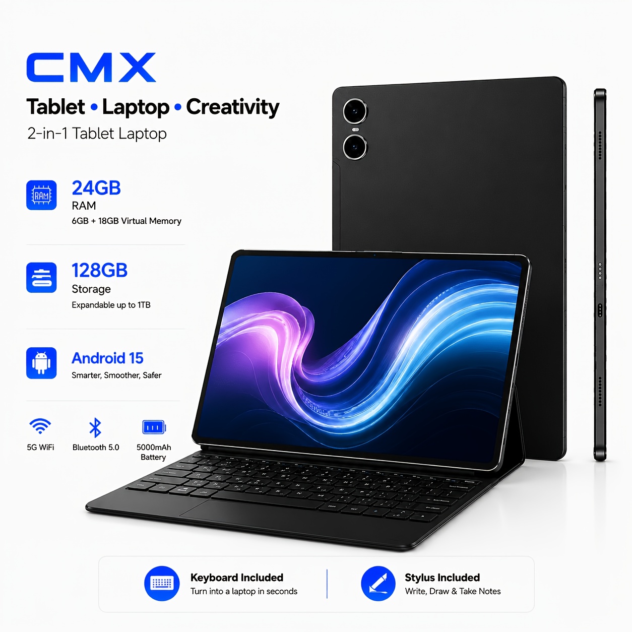 Image of 2026 .1 Inch Ips Hd 15 Tablet, Core, 24gb 128gb Rom Expandable, 5g Tablet With Keyboard Stylus