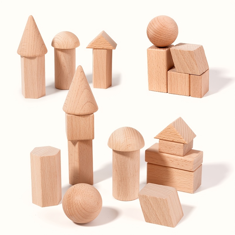 Wooden Building Block Set with Geometric Shapes