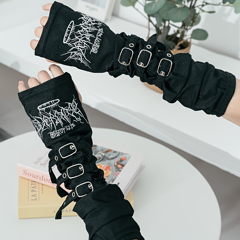 1 pair punk y2k post apocalyptic embroidered cuffs black - Temu