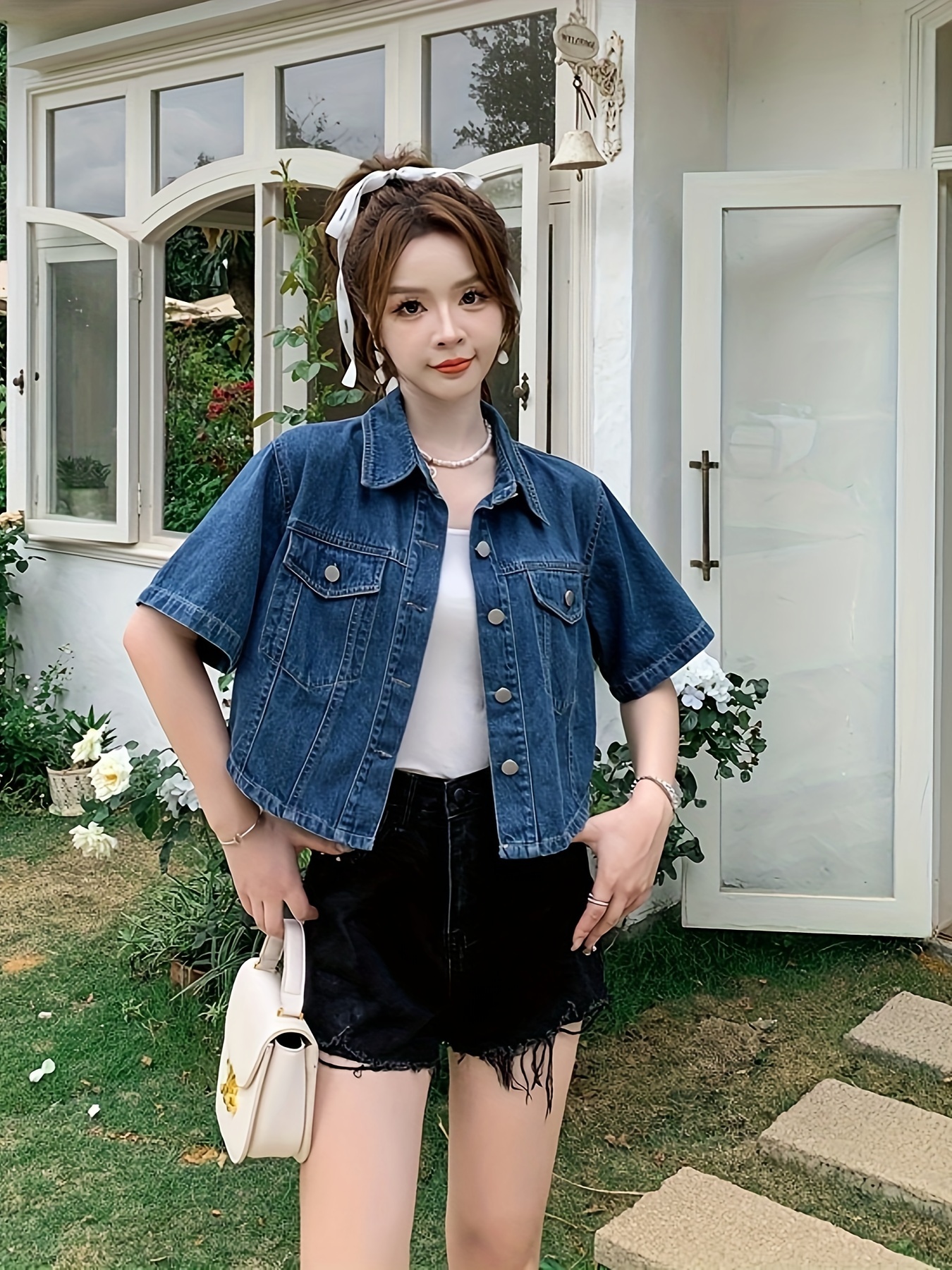 Grenzüberschreitende 2024 Frühling und Sommer Kurzarm Denim Knopfjacke  für Damen