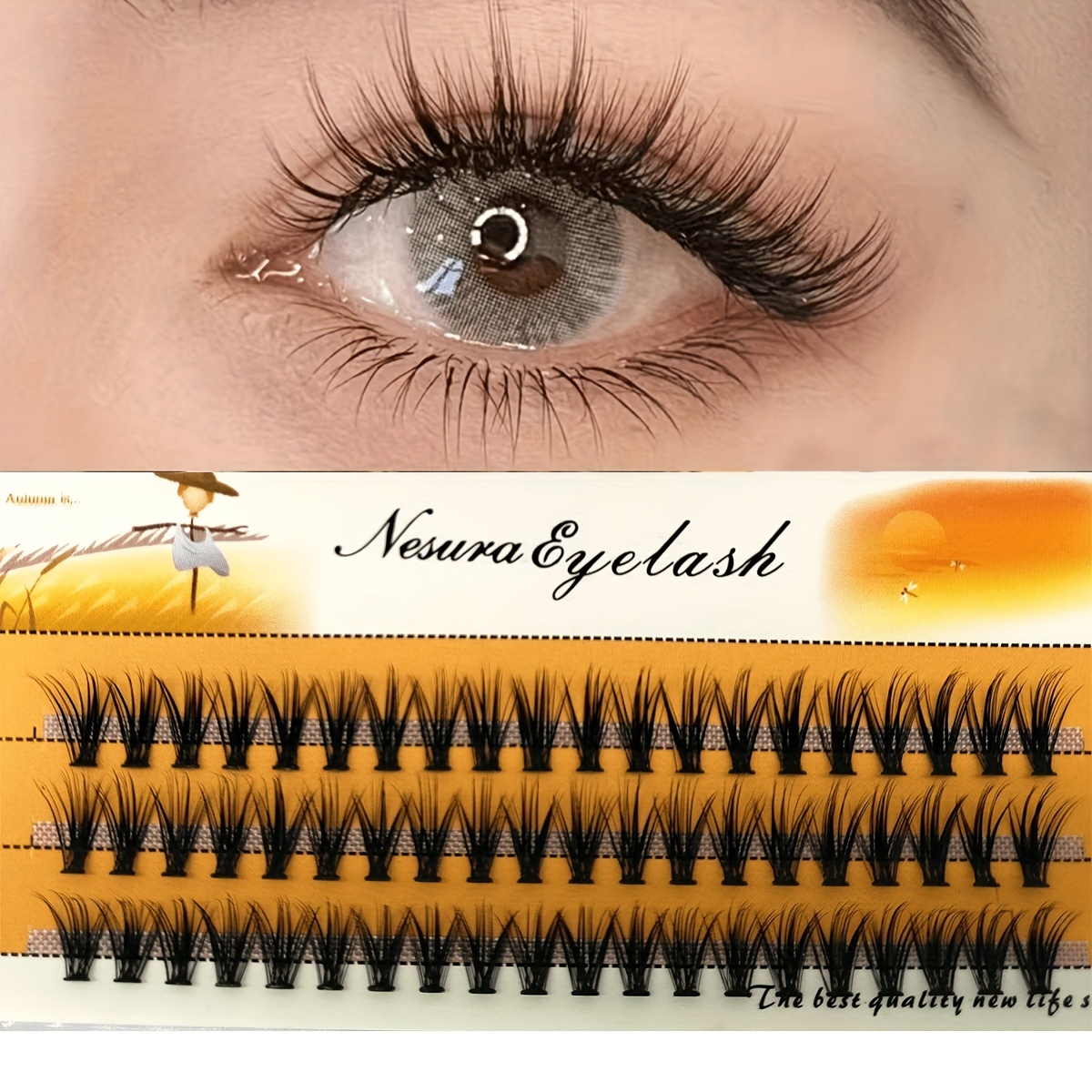 

60 Clusters 3 Rows C Natural Soft Bunch Eyelashes, 11mm Length, Suitable For Daily Use And Special Occasions Like Parties, Cosplay, And Role Play