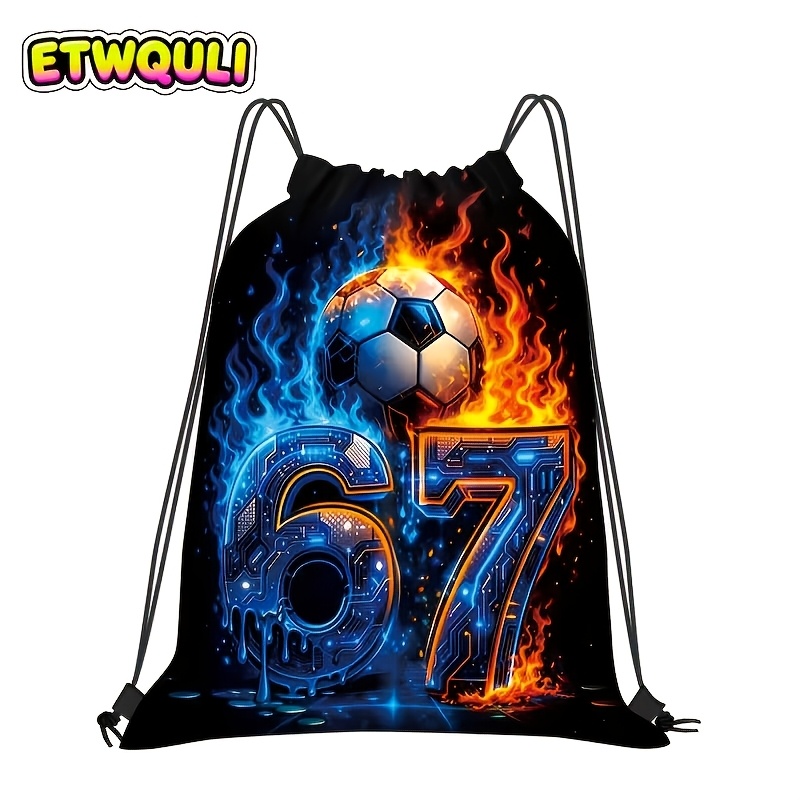 TEMU 1pc, Flame And Circuit Style Soccer "67" Number Pattern Drawstring Pouch, Gym/field/training/travel/cycling, Yoga/travel Storage/daily
