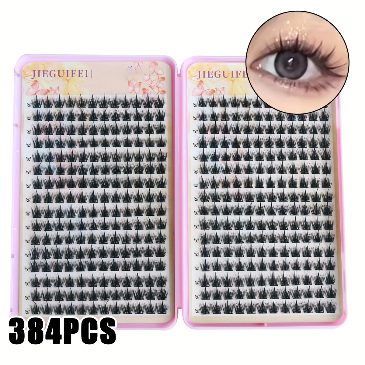 

Easy-apply 384 Cluster False Eyelashes Kit - Natural 12mm Length, Lightweight & Reusable, Beginners