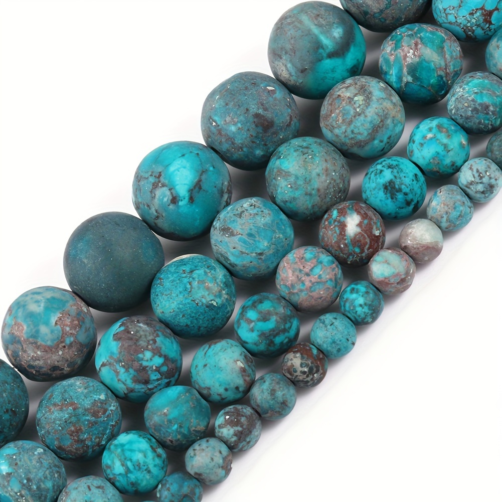 

91-36pcs Natural Blue Green American Turquoise Matte Stone Beads, 4-10mm Unique Round Spacer Beads For Perfect Jewelry Making, Diy Exquisite Charms, Bracelet, Necklace Accessories, Craft Supplies