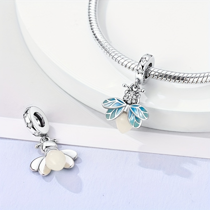 925 Silver Charm Bracelet: Stitch Bead Pink Rose Butterfly Heart Bracelet, Authentic Charms, Lightweight For Daily Use