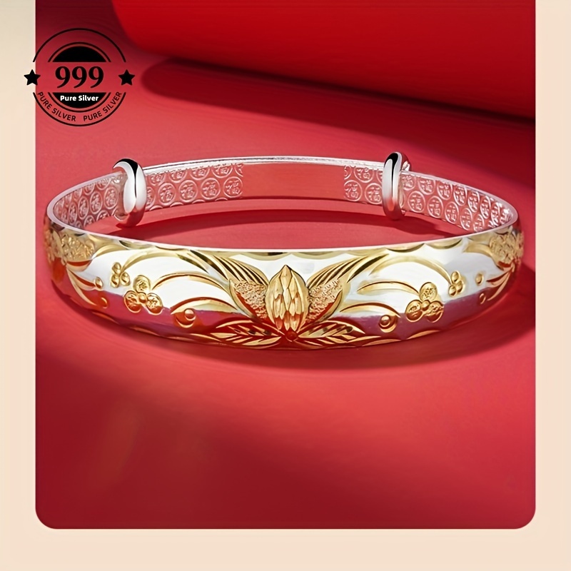 

Foot Bracelet Ladies Sterling Silver Bracelet Flowery Gold-plated Bracelet Adjusted Freely. Silver Weight Is 35g/1.2 Ounces.