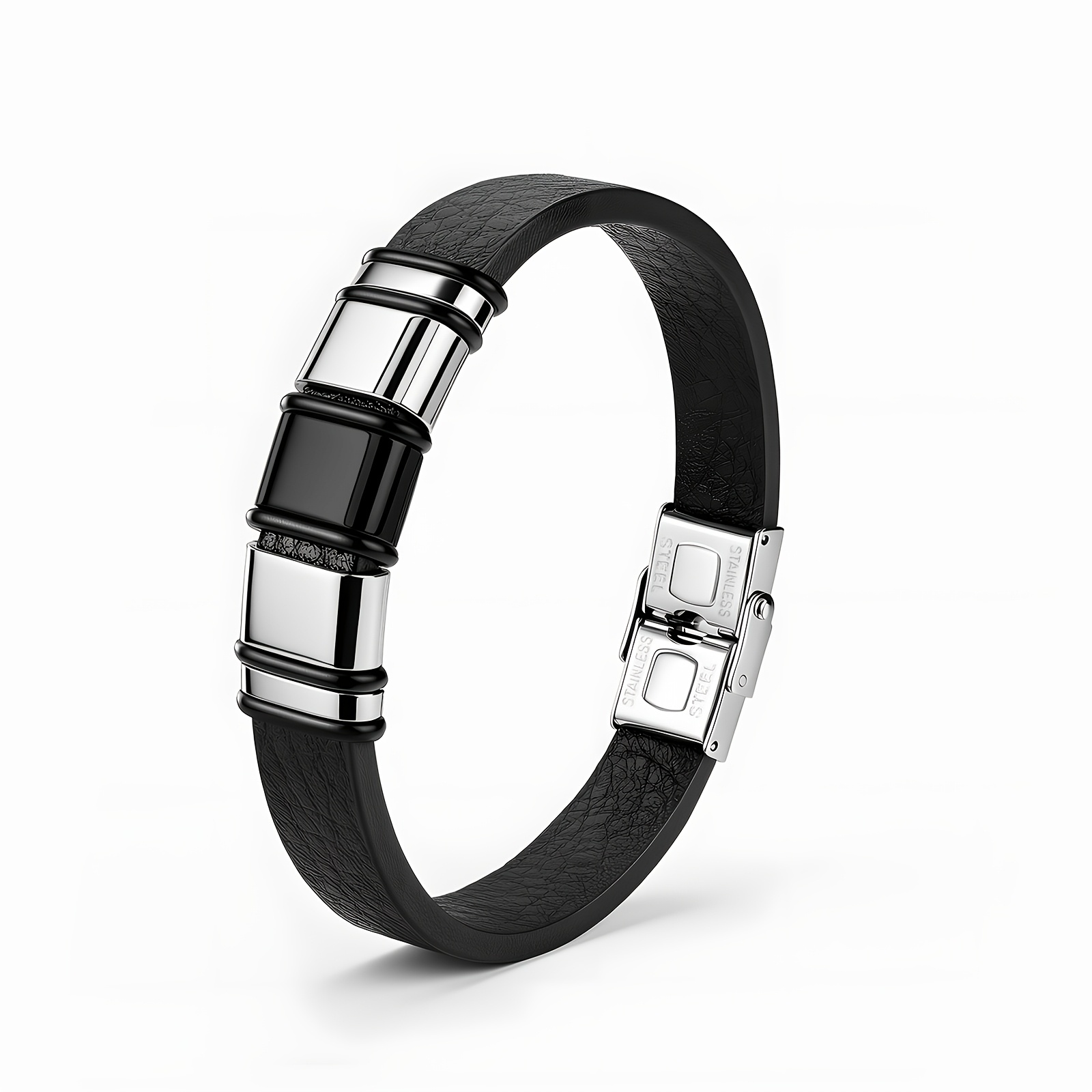 TEMU Pulseras de PU negras de moda para hombre, estilo , brazalete para pareja, joyas con dije, regalos