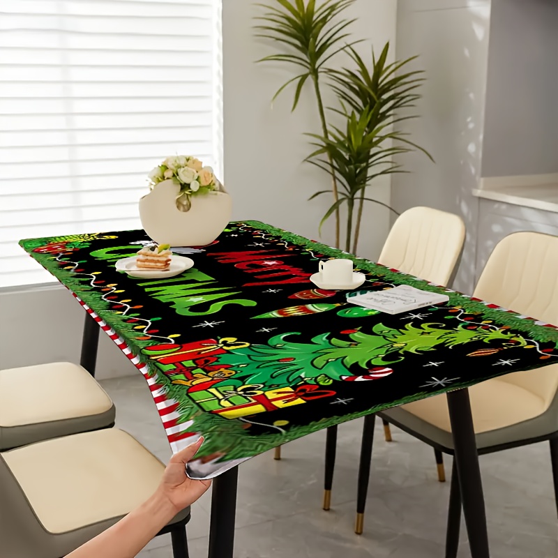 TEMU 1pc, Holiday Cartoon Style Christmas Decorative Printed Pattern Tablecloth - Christmas Decoration, Design Table Cover - 120g, Polyester Fiber,