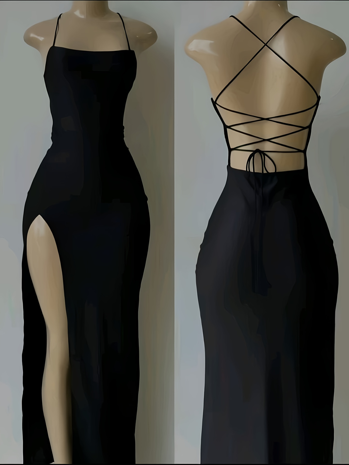 sachin and babi light blue dress SLEEVELESS HALTER BACKLESS TIE BACK SIDE SLIT MAXI DRESS – Tenshoppe-store main image 1