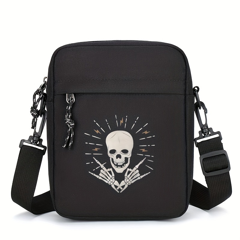 TEMU Rock Skeleton Print Men's Slant Shoulder Bag, Versatile Lightweight Adjustable Versatile Waterproof Sling Bag For Daily Commute