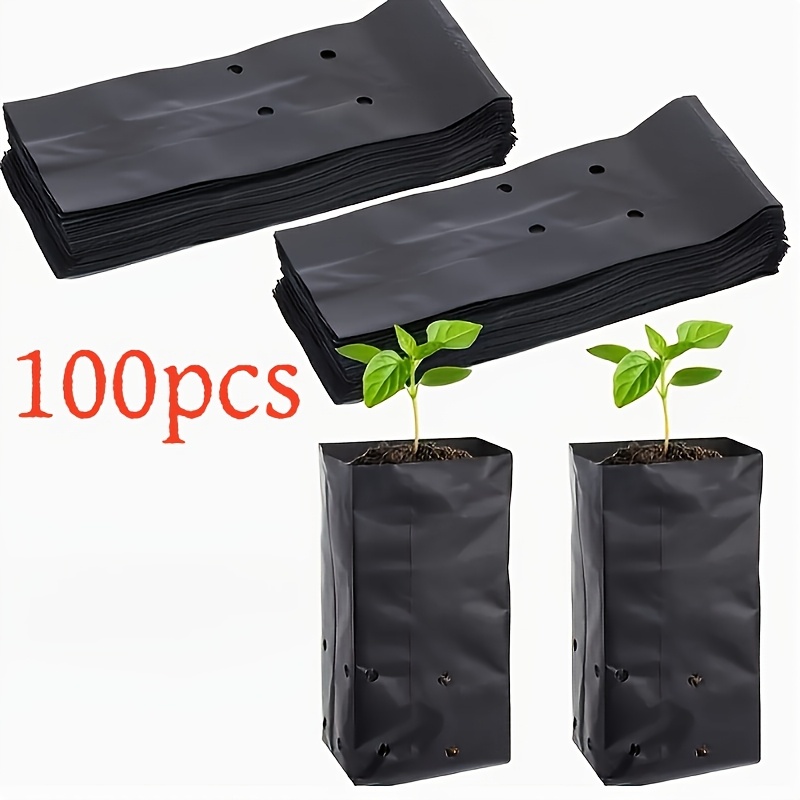 TEMU 100/200pcs Sacchetti di Plastica e Resistenti per Piante. Facili da per Trapiantamento, Materiale Traspirante con di Drenaggio. Supporto alla