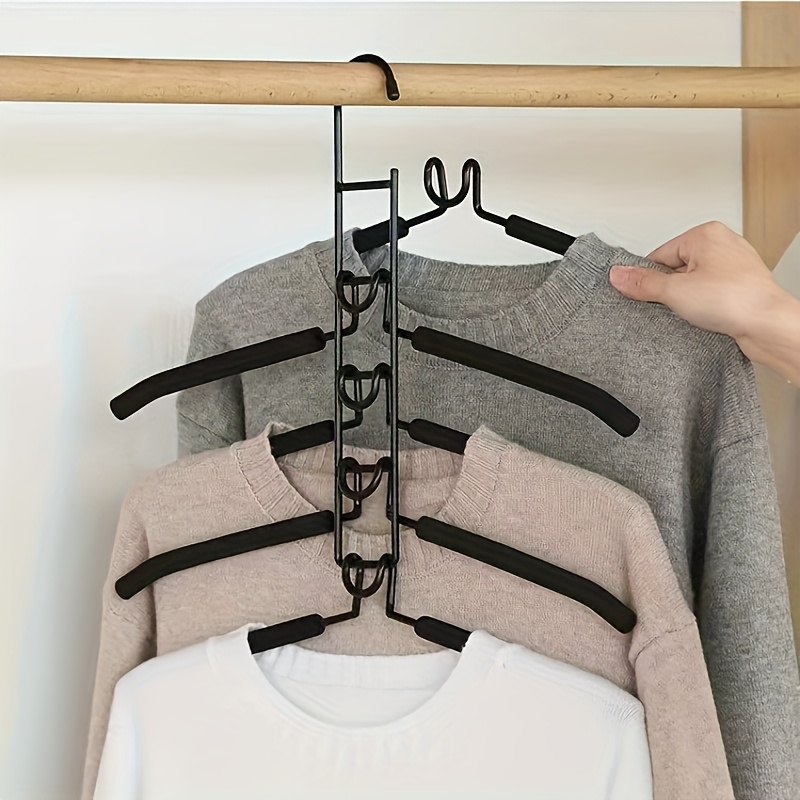 TEMU Clothes Hangers, Standard Durable Metal Hanger Racks, Space Saving, Non-slip Foam 5 In1 Multi Layer Hanger Closet Organizer And Storage For Coat