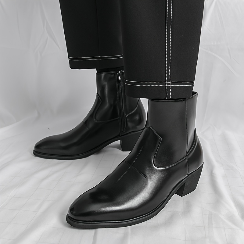 mens dress boots mens high heels casual chelsea combat ankle - Temu
