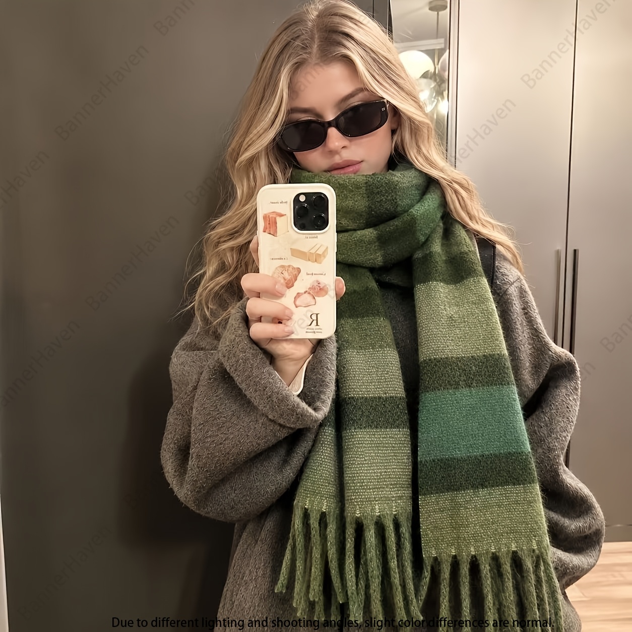 TEMU Nouveau foulard à carreaux mélangés, mode automne-hiver, foulard chaud et coupe-vent polyvalent, longueur 200 cm/78,74 po, vêtement décontracté