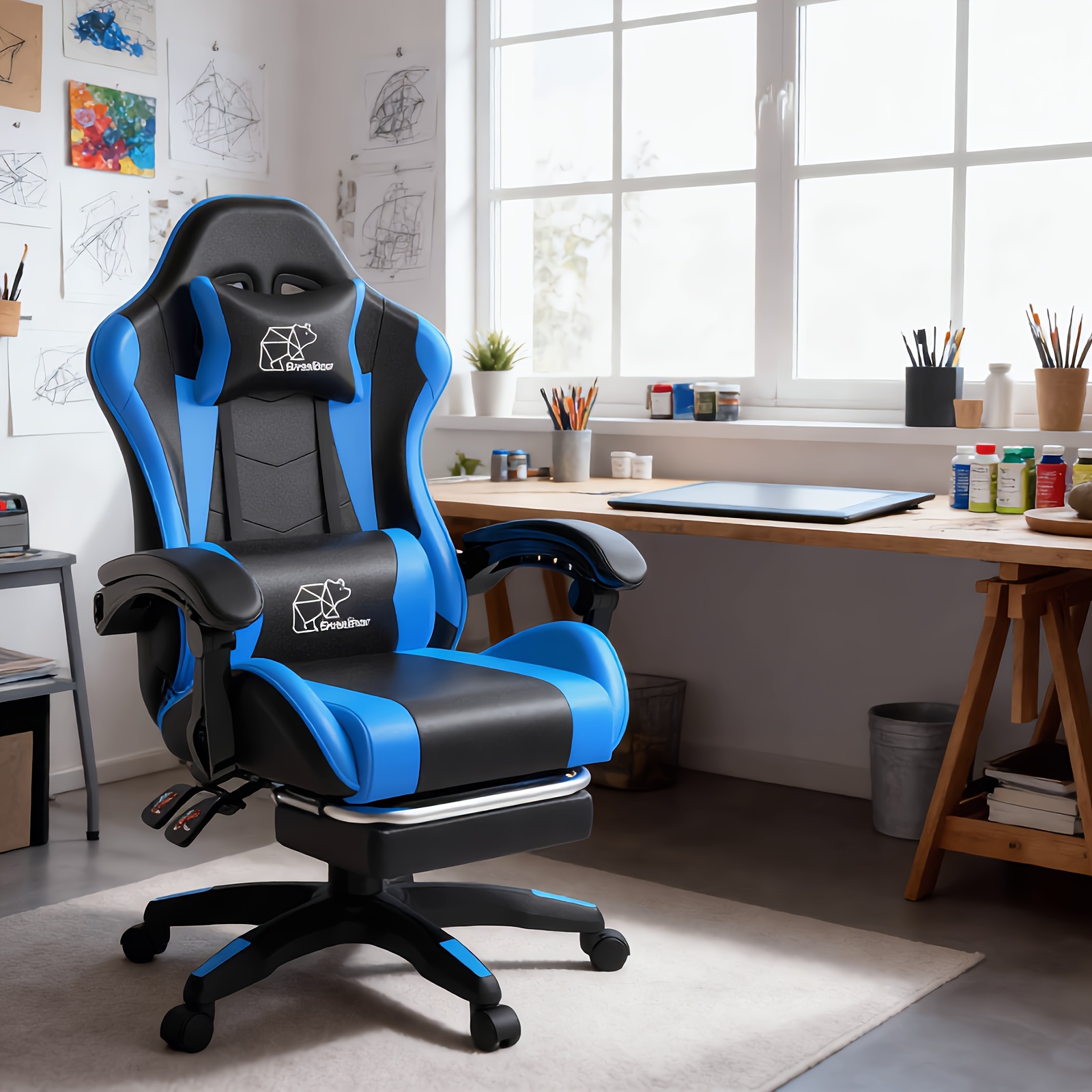 1pc Heavy-Duty Manual Recline E-Sports Chair Suitable for Adults & - Adjustable Footrest/Lumbar Support Gaming Desk Chair with Fixed Armrests, High-Padding Ergonomic Seat for Home Office Computer Chair, Modern for Home and Office Use - Image 10
