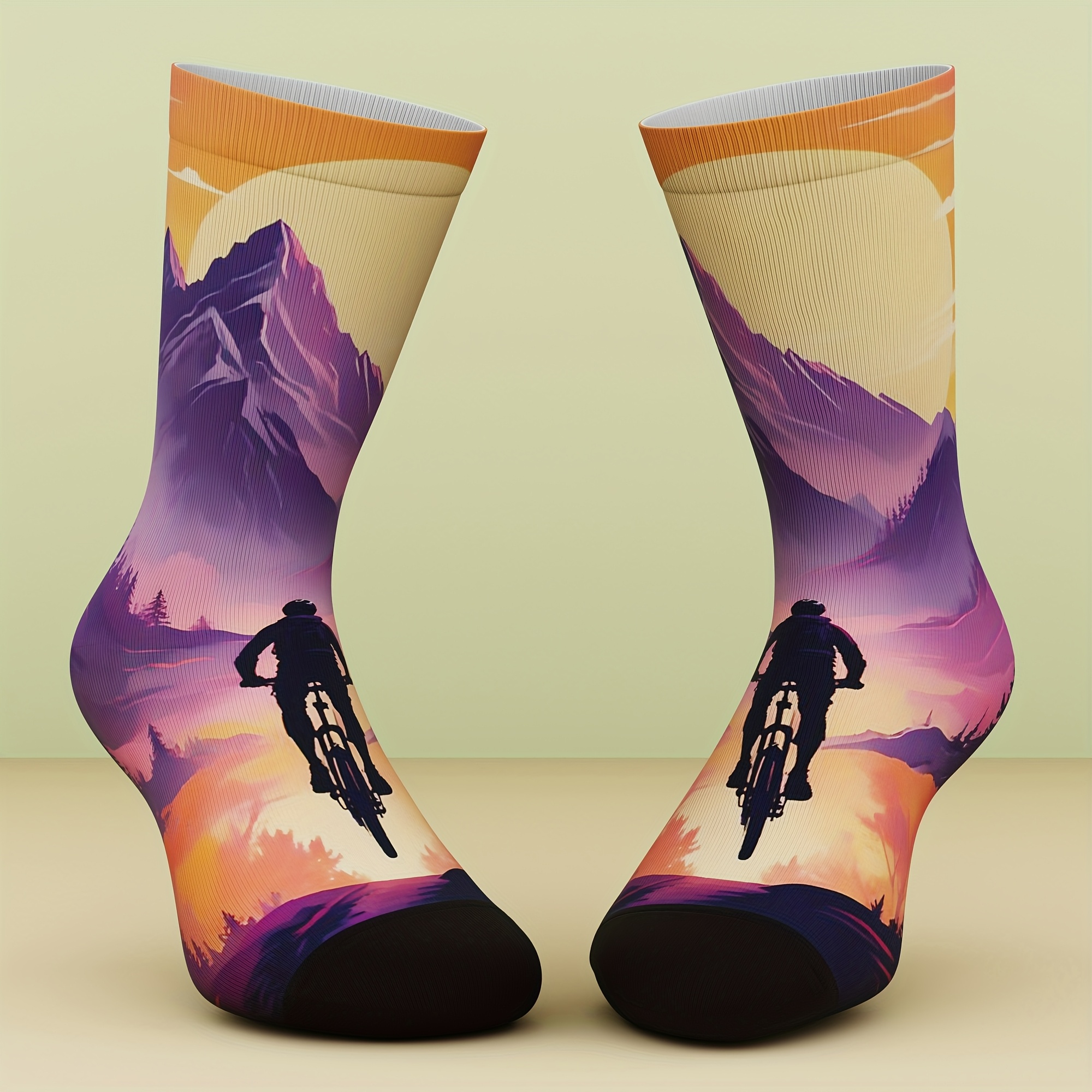 TEMU 1 Pair Of Unisex Socks, Outdoor Cycling Sports Pattern, Fashionable And Bright, And Interesting, Outdoor Sports, Unique Sock Gift, 3d Digital