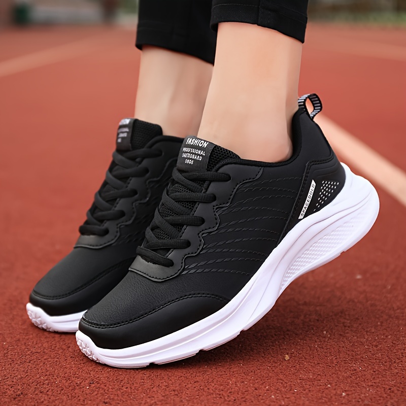 

Water-resistant Fashion Sports Sneakers For Women - Solid Color Low Top Casual Running Shoes With Lace-up Closure, Eva Sole, And Fiber Insole - Pu Upper Comfort Footwear