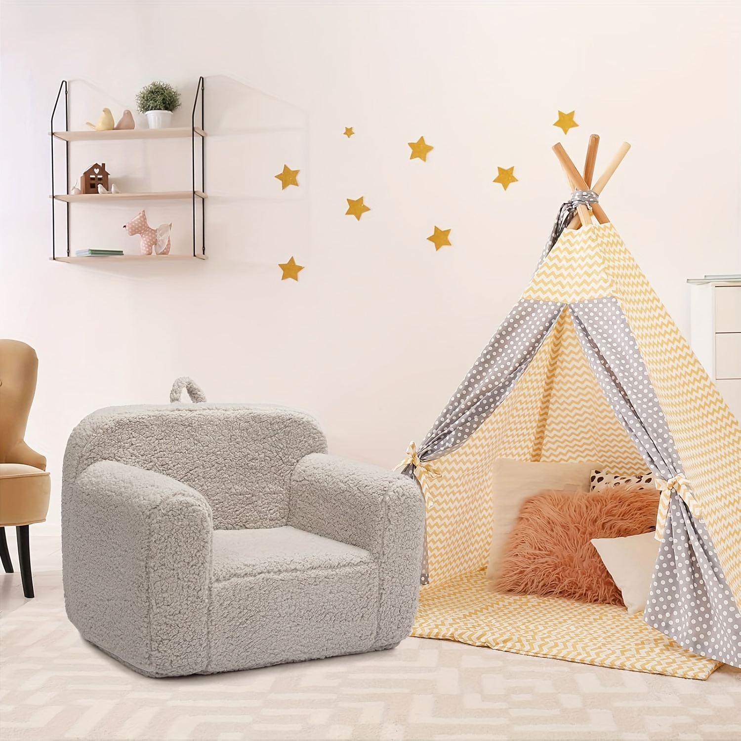 cozy     chair ultra soft sherpa reading couch for boys and girls gray plush upholstery contemporary style easy to   for playrooms or   rooms