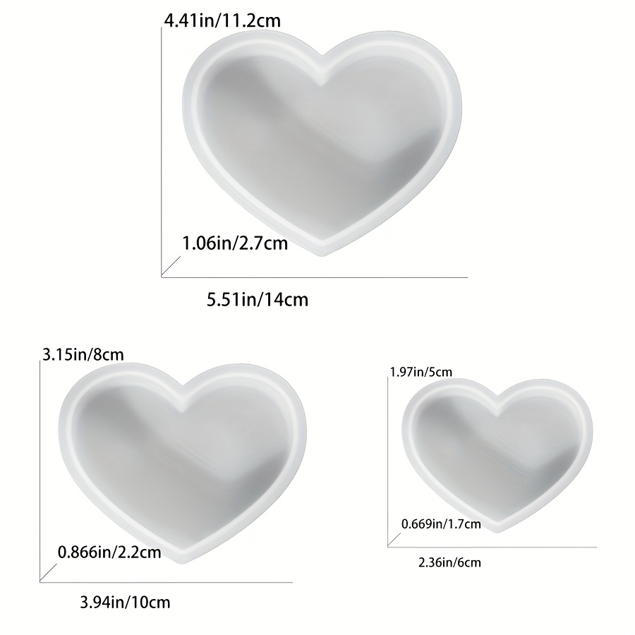 E-shop Harzform 3er Set Herz Epoxidharzform Groß, Mittel und Klein Größe Glänzendes Herz Gips Zement Form Set Herz Panel Form