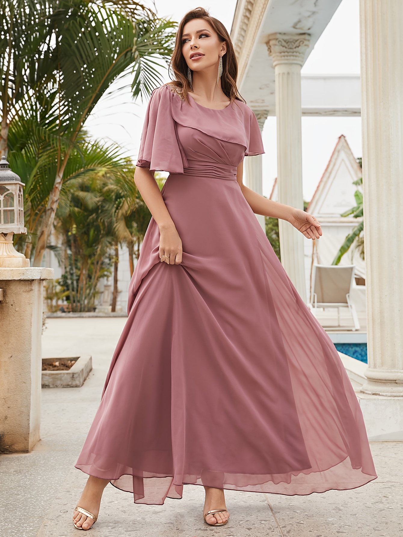 sachin and babi light blue dress Boho Deep-v Neck Empire Long Sleeve Chiffon Wedding Dress with Lace To –  Ms. Grace main image 1