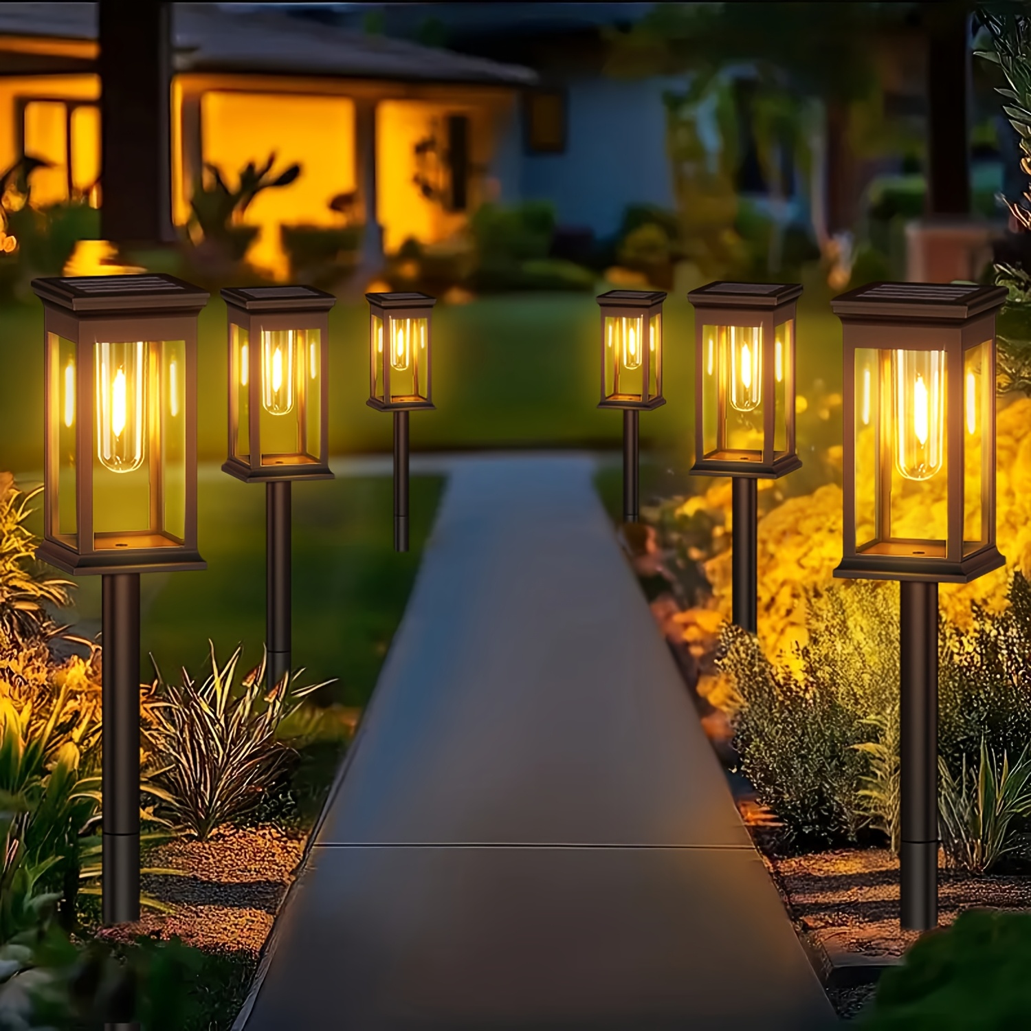 E-shop 4/ Solar Außenleuchten, Upgraded Glühbirne Solar Stehleuchten, Warmweiß Helle LED, Für Gartenweg Gehweg Einfahrt Hofbeleuchtung