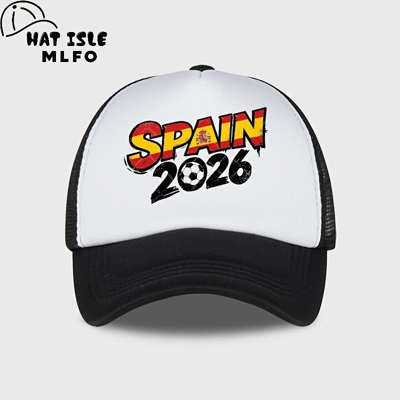 TEMU Gorra elegante con diseño de fútbol español, de malla de esponja y transpirable. Tiene una visera ajustable, lo que la ideal para uso diario,