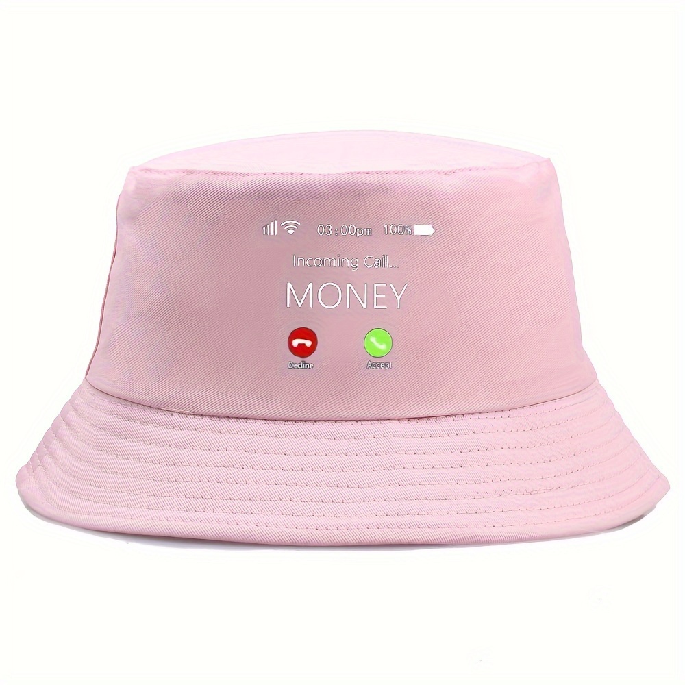 Money Calling Slogan Printed Bucket Hat Solid Color Casual - Temu