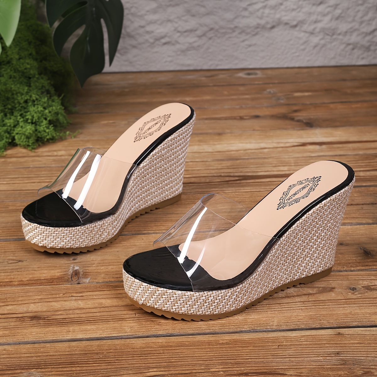 TEMU Western Style Wedge Slippers Women 2026 Summer Transparent Sandals Thick Sole Platform Slides, Women Shoes