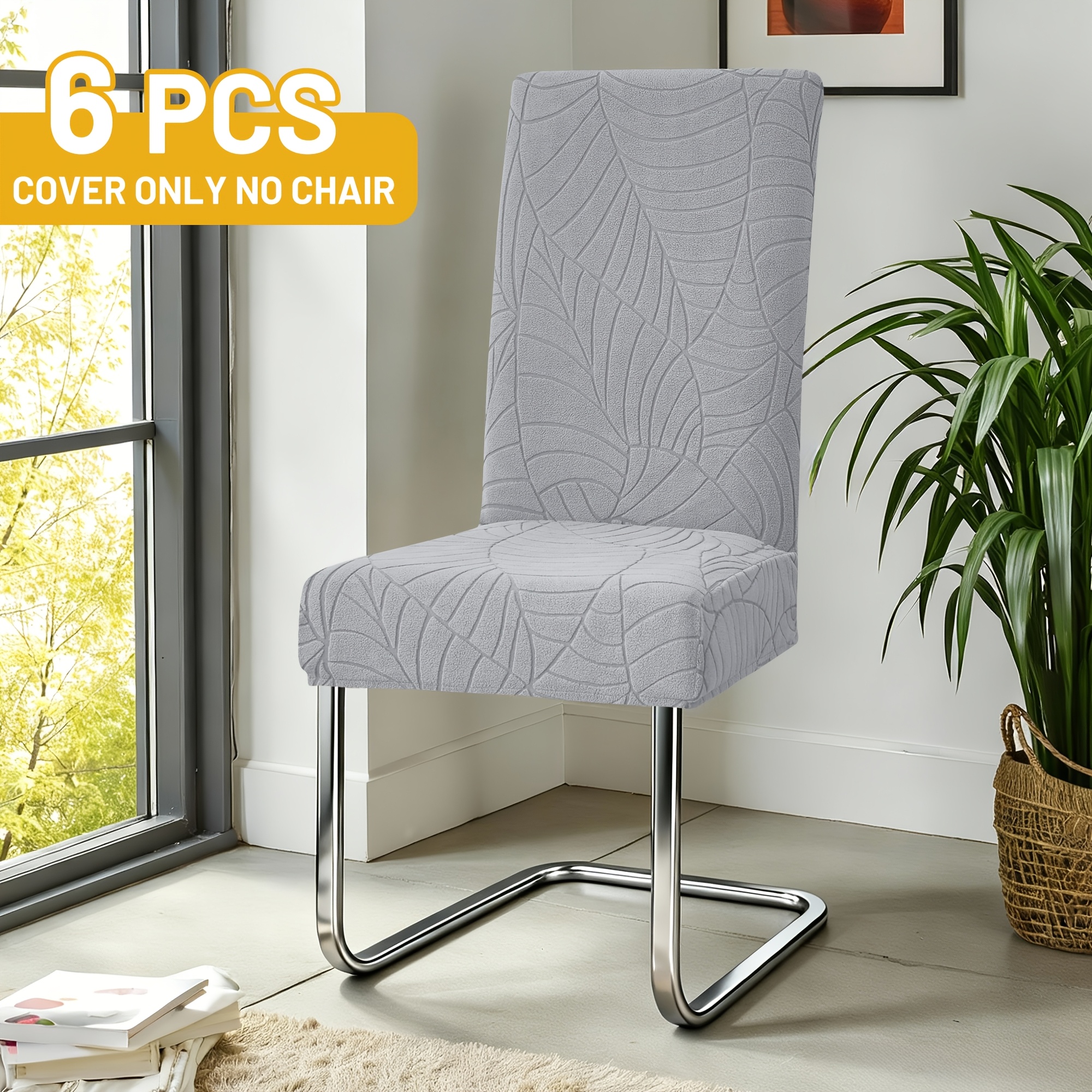 TEMU 4/6pcs Leaf Jacquard Stretch Polar Fleece Chair Covers | , Elastic-band Closure, Polyester And Elastane, Machine Washable For Hotel And