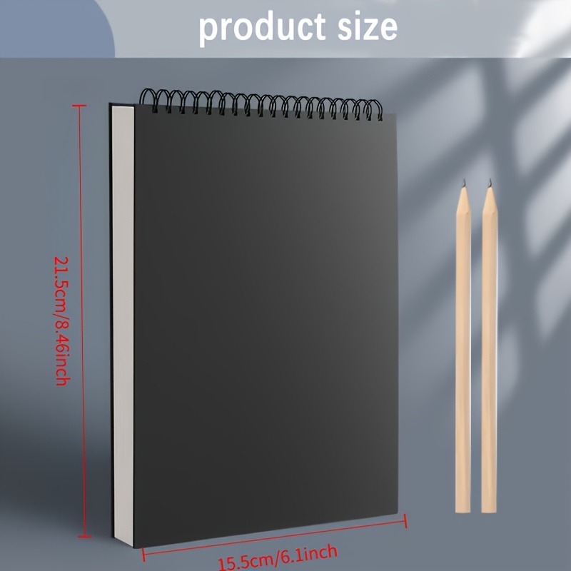 TEMU Tekenset: 1 Zwart Premium Kunstschetsboek en 2 Schetspotloden, Gespiraliseerd Tekenschrift met een Duurzame Kaft, Perfect voor Schilderen en
