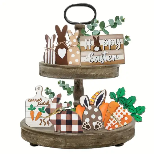 bunny decor easter bunny table centerpiece spring farmhouse home decor rustic wooden tiered tray decor easter decorations for home table kitchen bathroom daily gift wall bedroom indoor outdoor decor