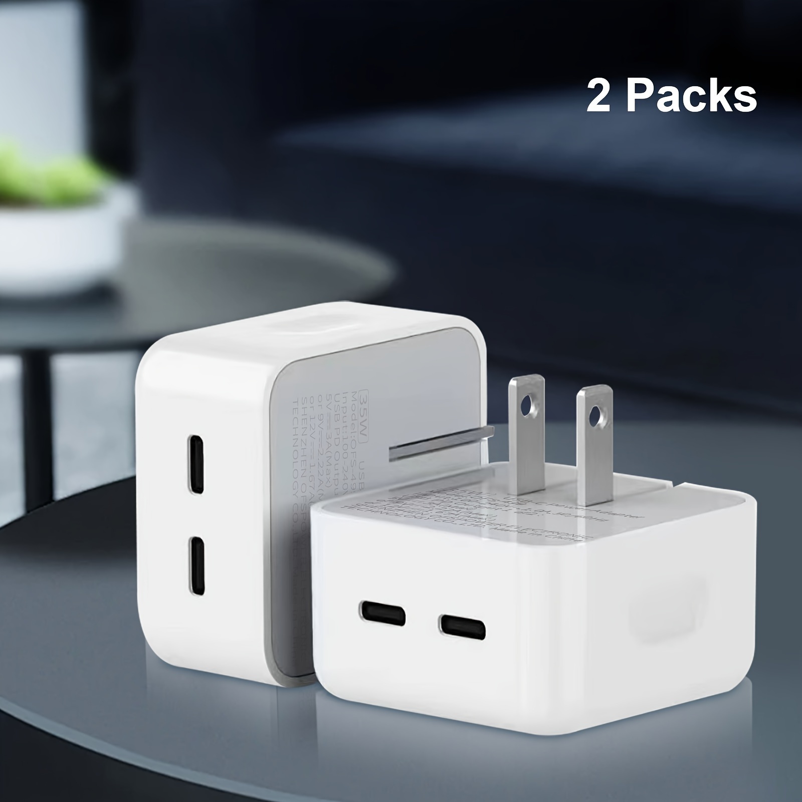 

Dual Usb-c Port Compact Power Adapter Foldable 2-pack Usb Type C Plug Fast Wall Charger Block With A C To C Cable For /14 Pro/iphone13 12 11, Ipad,