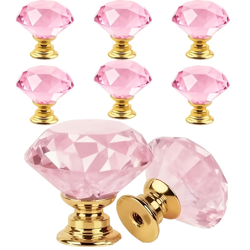 TEMU 8pcs Transparent Pink Golden Bottom Handles, Small Shaped Crystal Glass Handles, Suitable For Kitchen Cabinets, Dressing Tables And Drawers,