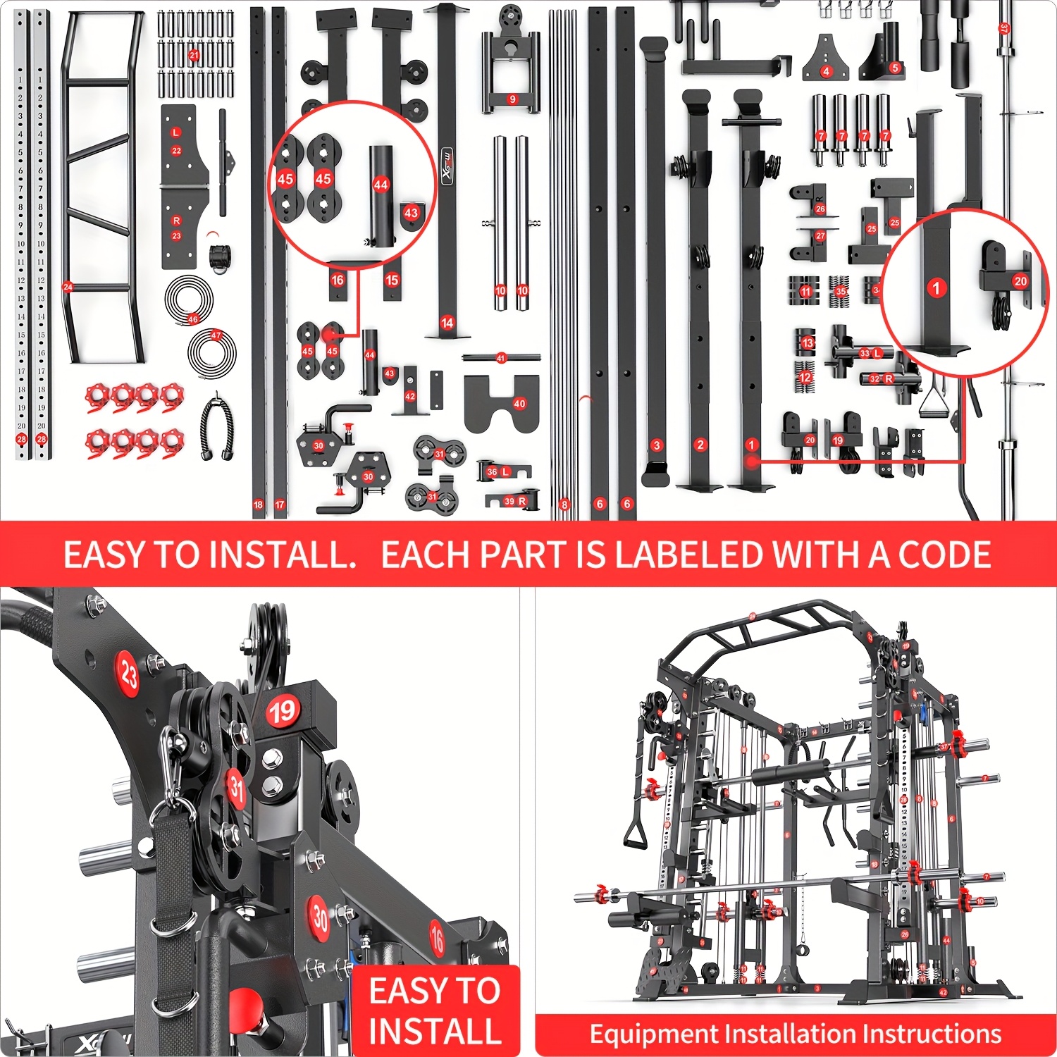 machine multi function squat rack   l05 with cable crossover system strength training equipment with   weight bench barbell weight set for home gym Product details 5