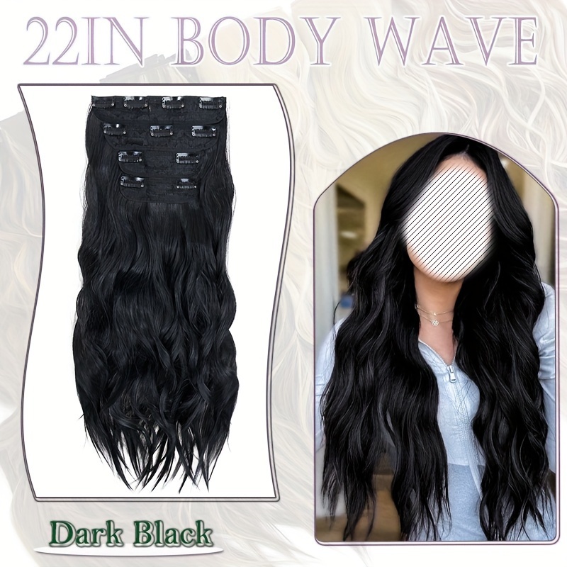 Image of 22 Inch 24 Inch Clip In Hair Extensions 4pcs Long Wavy Thick Highlighted Clip In Hairpieces Synthetic Hair Extension For Women Halloween Daily Use, Blonde Mixed Bleach Blonde, Black Balayage