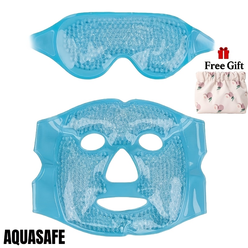 TEMU Lot de 3 pièces : Masque avec masque pour + 1 pochette de rangement. Masque à perles de glace à couverture complète pour usage froid/chaud pour