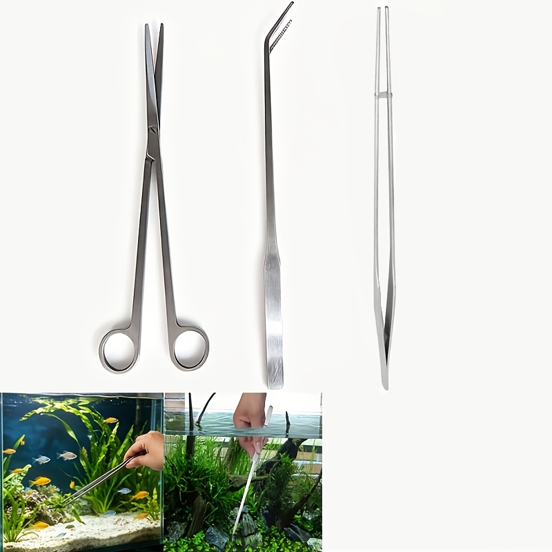 TEMU Stainless Steel Aquatic Plant Tweezers Tool Aquarium Fish Tank Accessory Cleaning Tool 3pcs Set