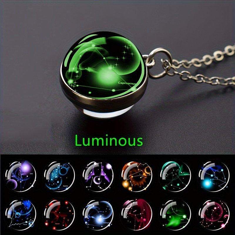 

1pc 12 Constellation Pendant Necklace, Starry Sky Luminous Glass Ball Pendant Necklace, For Men Women