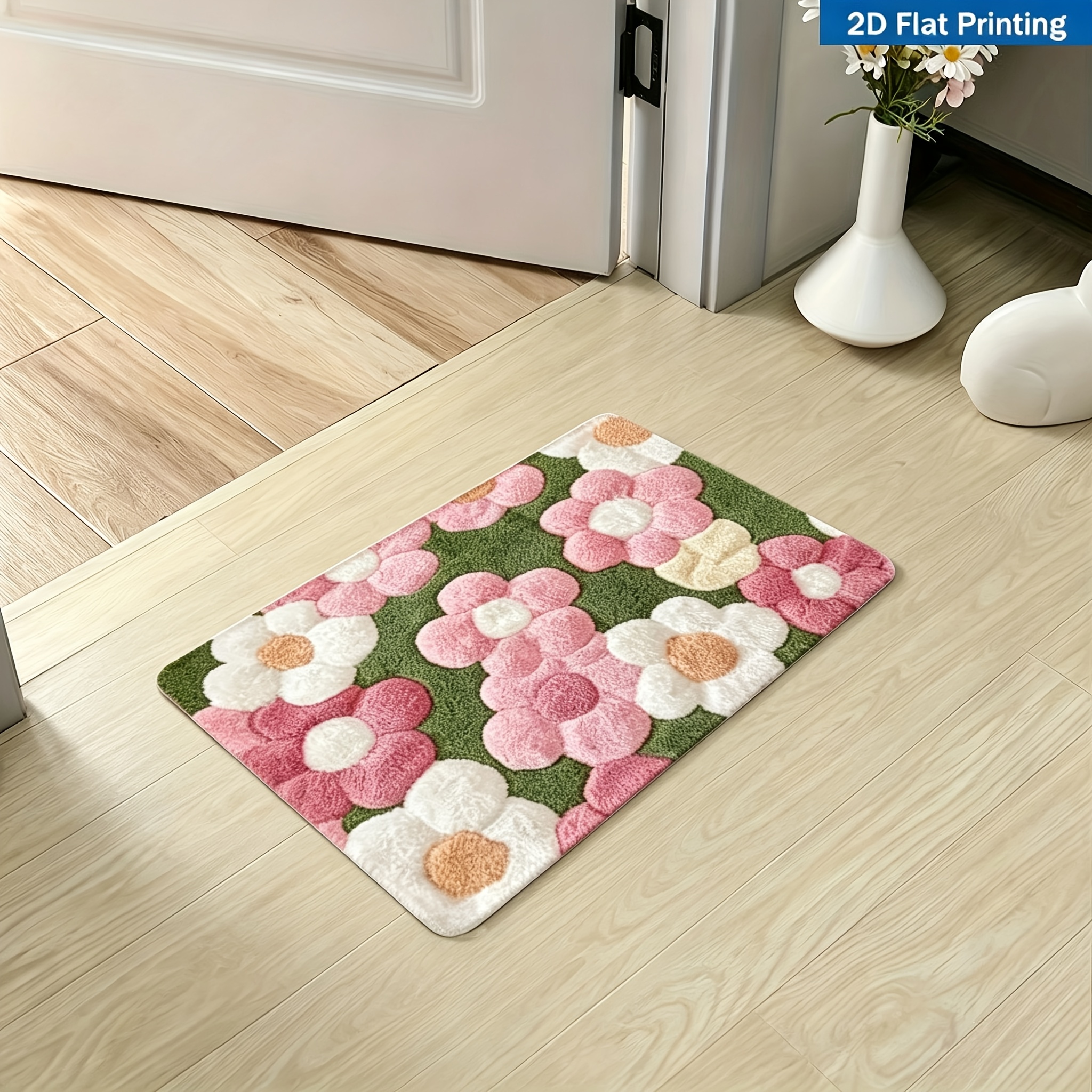 TEMU 1pc Imitation Embroidery With Vibrant Kitchen Rug, , Absorbent And Quick-drying Non-slip Bathroom Mat Carpet, Machine Washable, Ideal For
