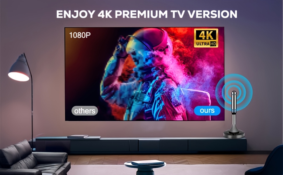 Antenne TV numérique d'intérieur 2025, antenne coaxiale HD de 10 pieds pour téléviseurs intelligents et plus anciens, capable de recevoir les chaînes locales avec une portée de plus de 400 miles, prend en charge 4K et 1080P avec un amplificateur de signal pour une utilisation intérieure.