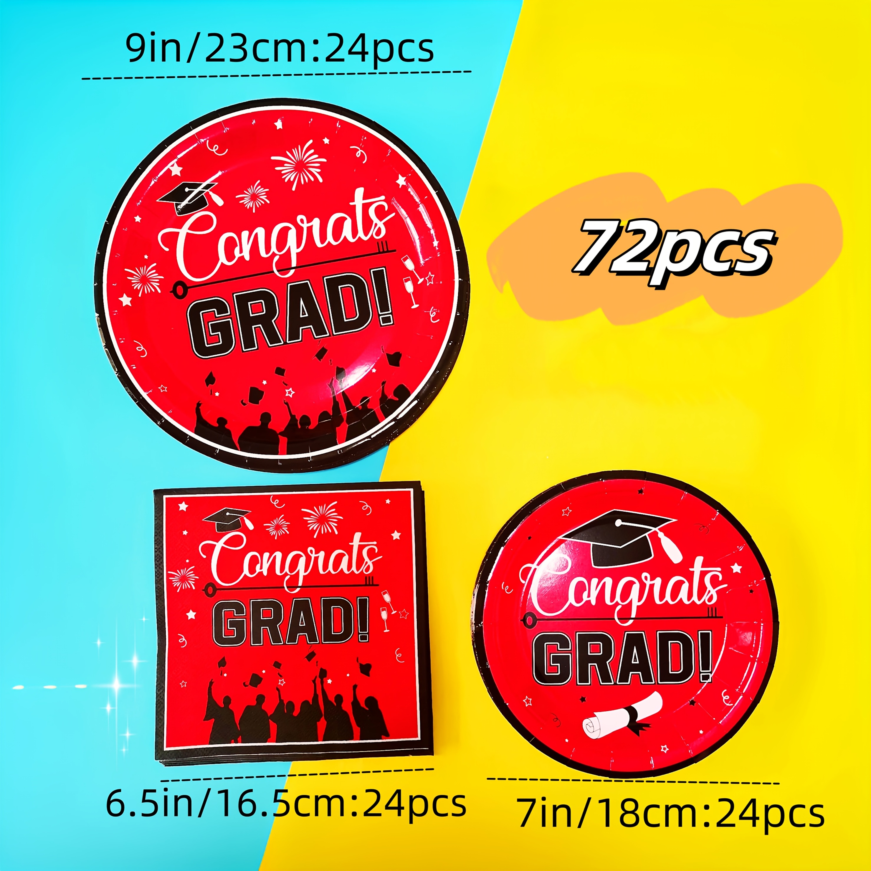 TEMU 72pcs Graduation Party Supplies 2025 Graduation Party Dinnerware Set, Red Disposable Paper Plates Napkins For Congrats Grad Party Decorations, Serve 24