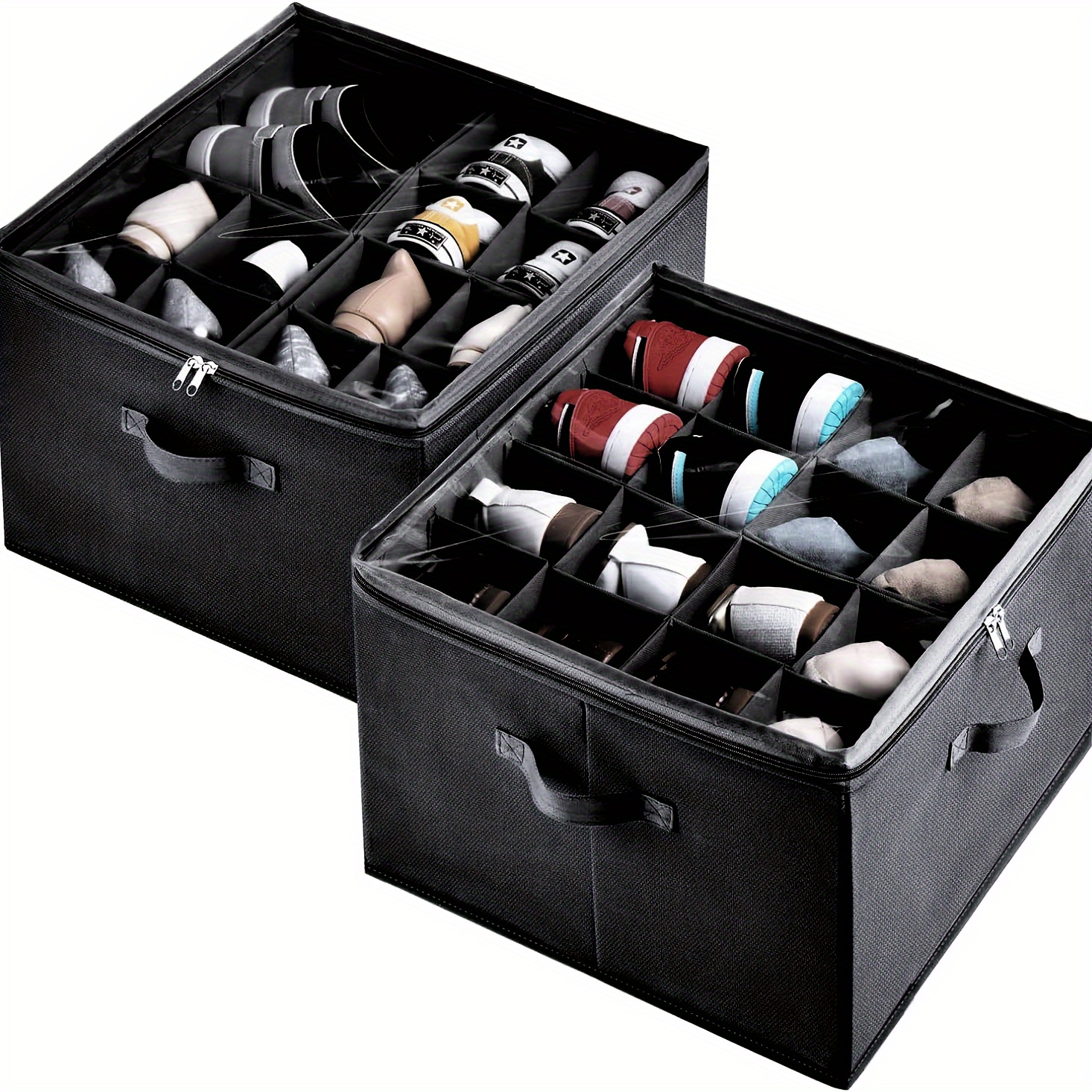 

2 Closet Shoe Organizer, Accommodates Up To 32 , Shoe Storage Dividers And Lid, , &