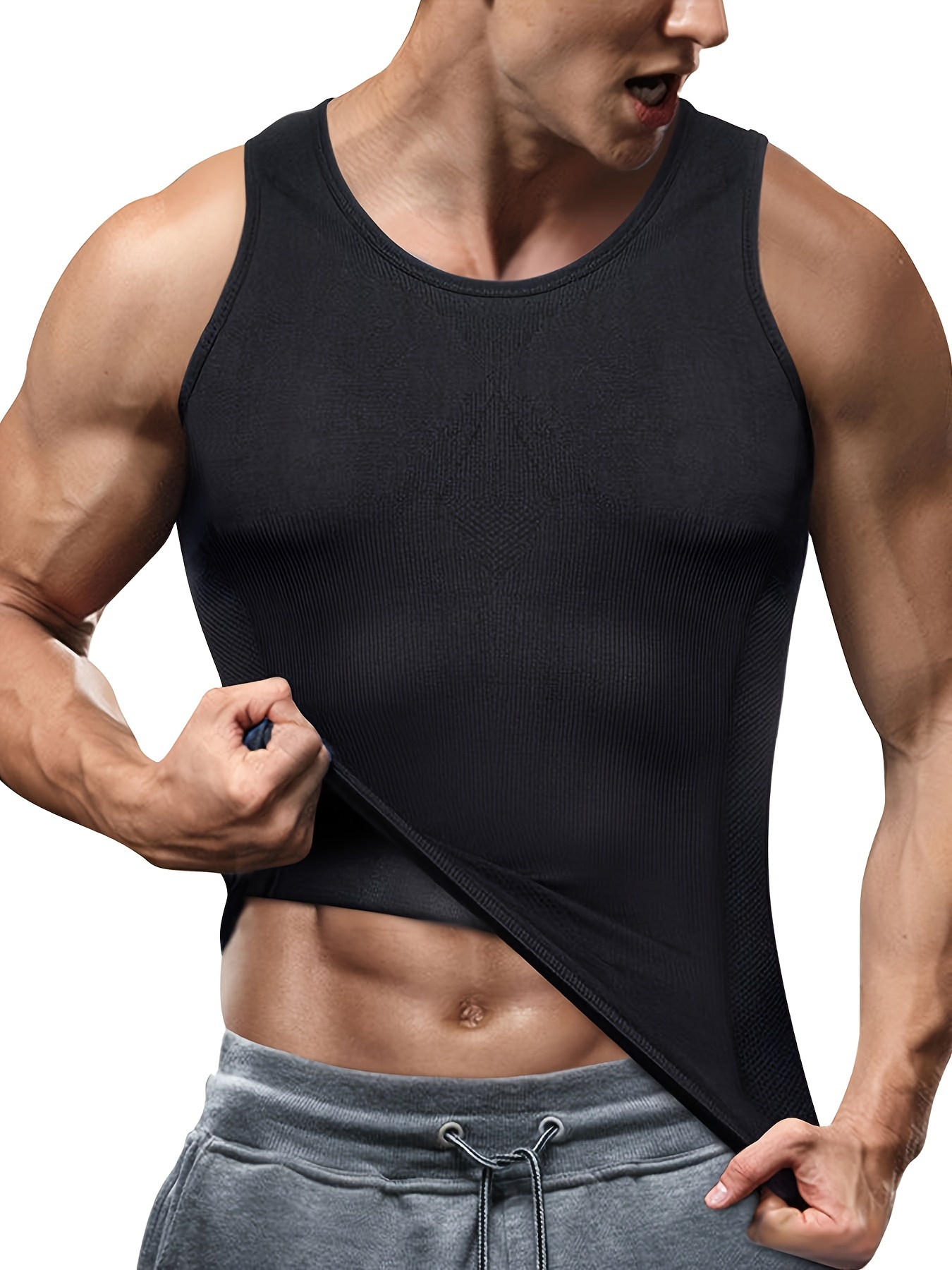 Mens Slimming Body Shaper Vest Shirt Moobs Chest Compression Workout Tank  Tops