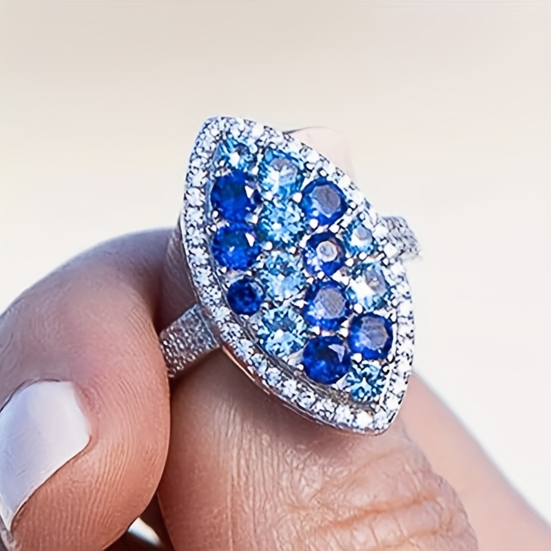 Stylish Blue Inlaid Synthetic Zirconia Ring for Women