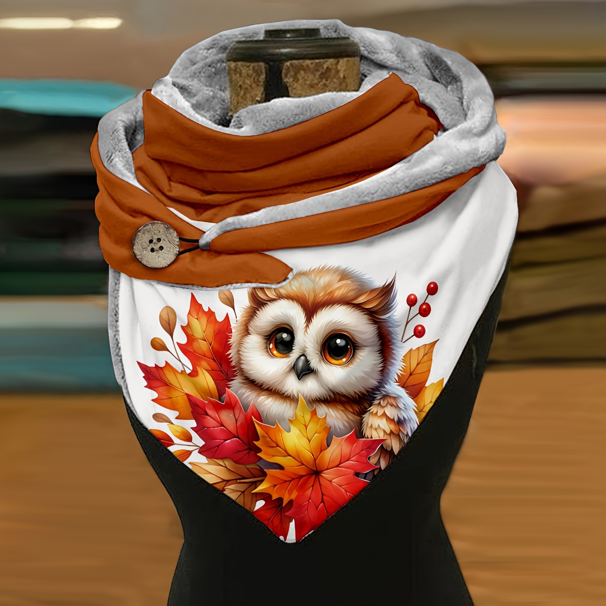 Image of 3d Printed Owl Art Casual Warm Scarf, Cute Triangular Scarf, Cozy Scarf