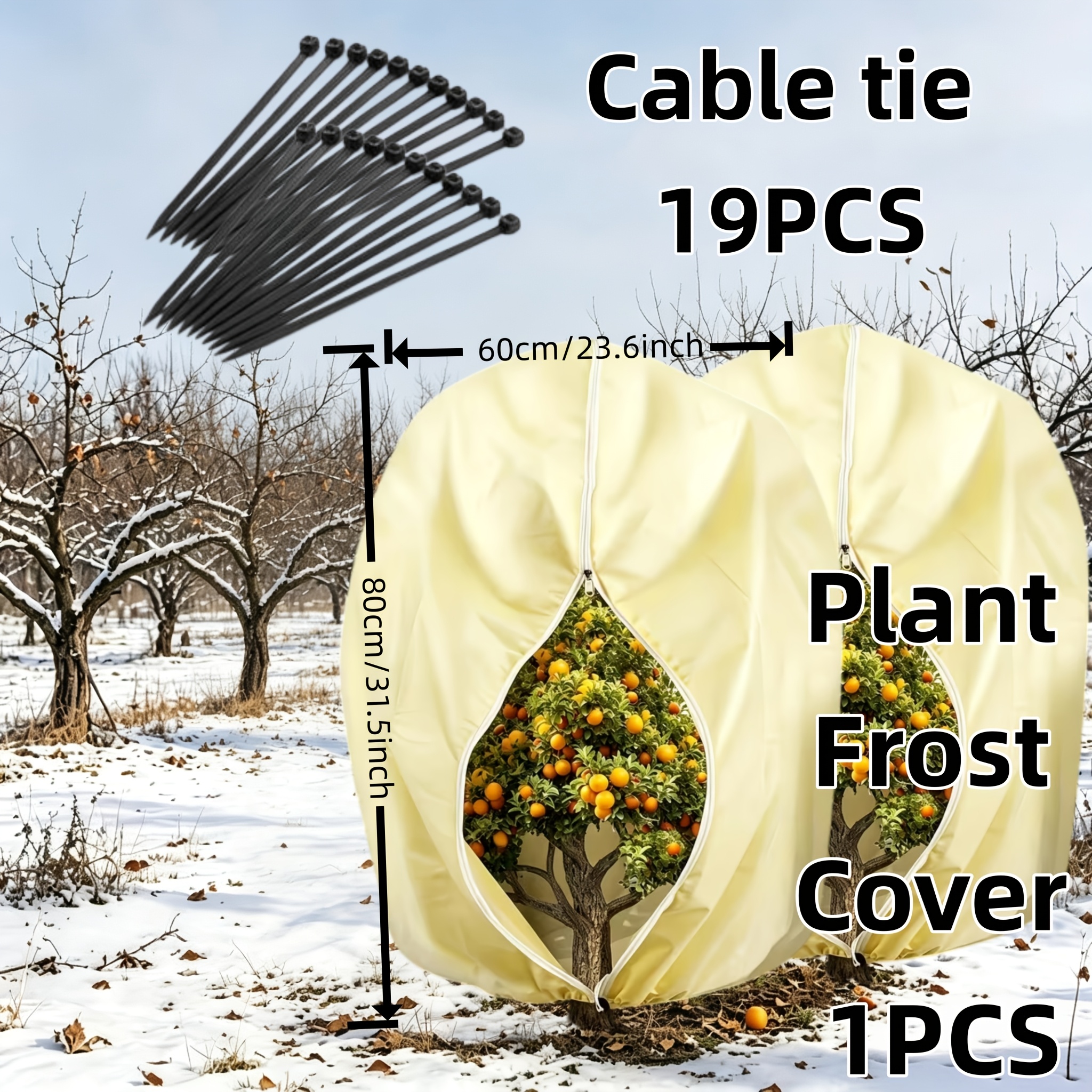 TEMU Grande couverture de gel robuste pour l'hiver - Housse de végétale épaissie et réutilisable avec sangles de serrage coupe-vent et fermeture à