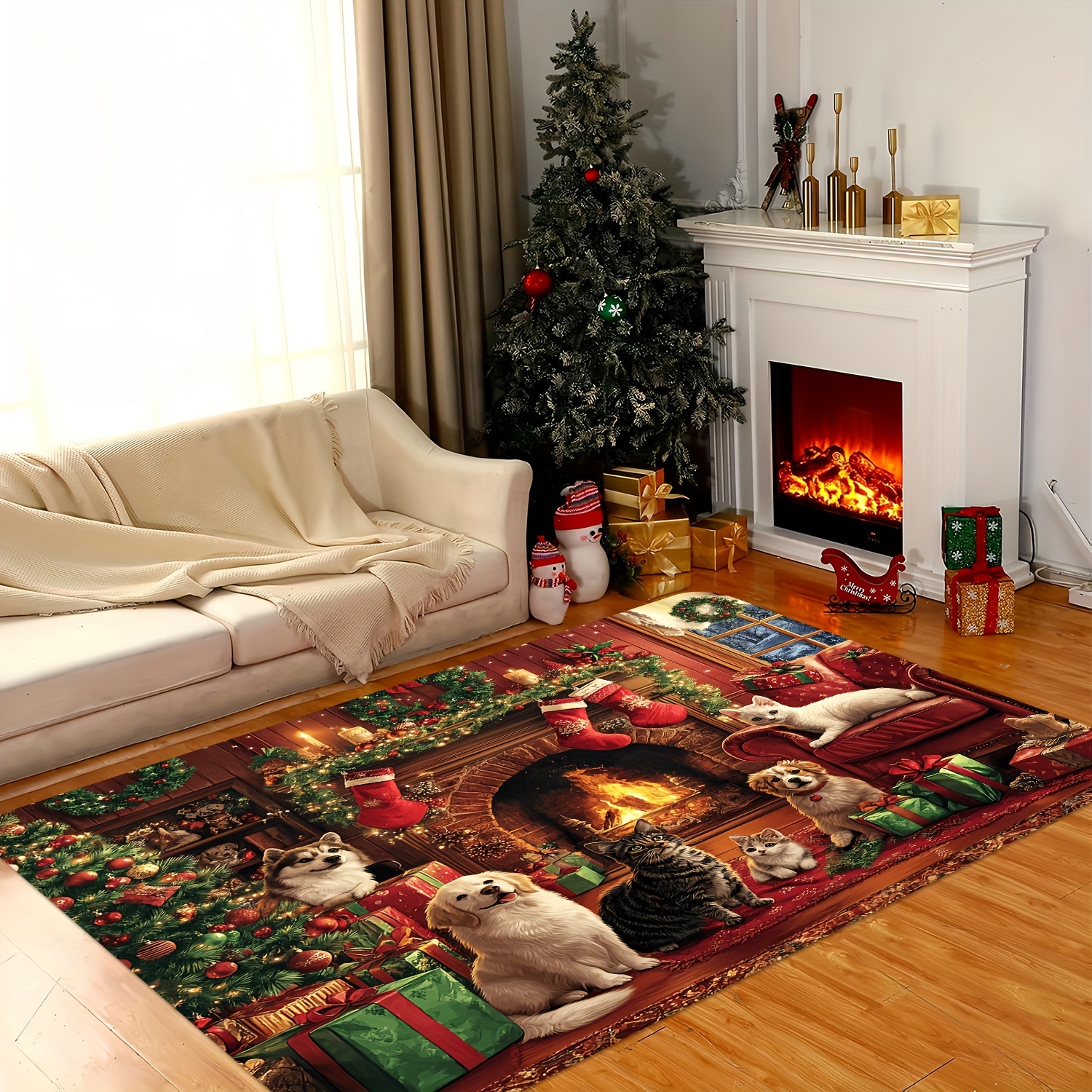 

Christmas- Area Rug & Cat - , , - Foam Mat For , , And Entryway - , Decor