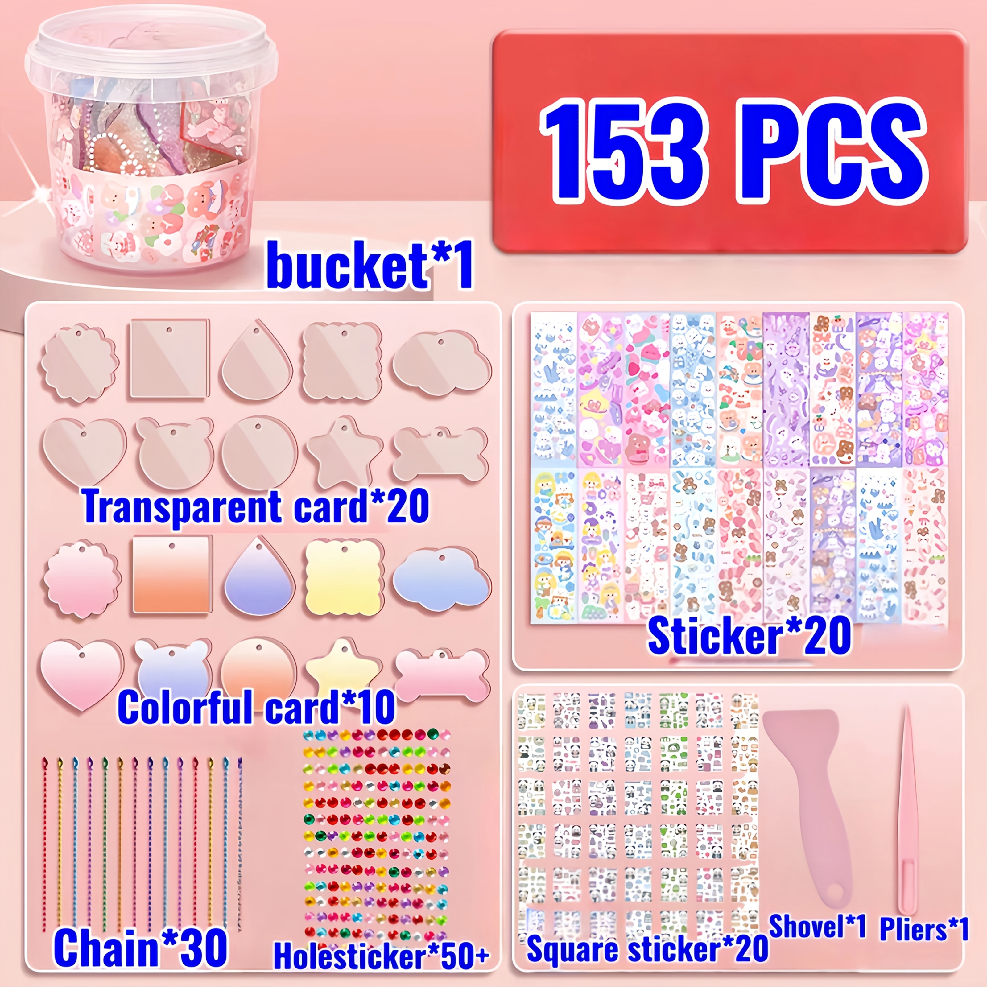 Image of 153pcs/diy Clipping Tool Set - Styles/ - With Stickers To Hand-make Hanging Decorative Cards - Suitable For Festivals/birthday Gifts/party Queues/school Activities, Etc.