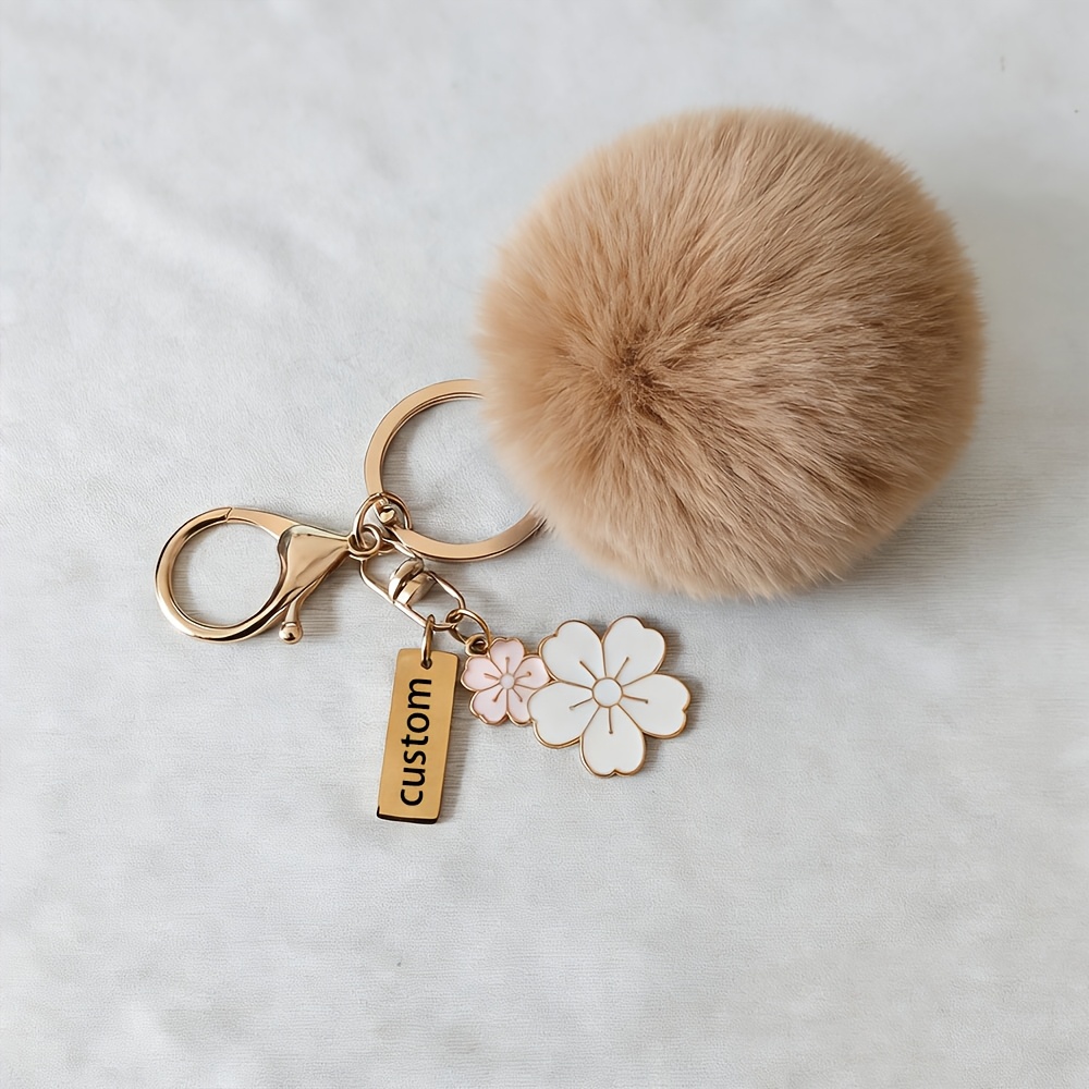 TEMU 1pc Laser-engravable Ball Flower Pendant Keychain Compatible For Women - Personalized Name/date/message, Lobster Clasp, Custom Charm For Keys,